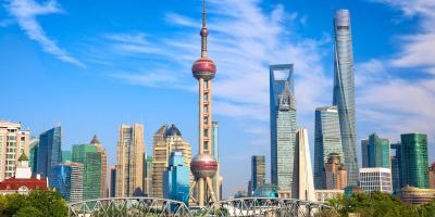 Shanghai skyline with historical Waibaidu bridge, China